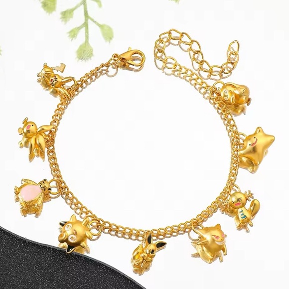 24K Gold Pokemon Characters Charm Bracelet Adjusta Sizing Anime Kawaii - Picture 6 of 7